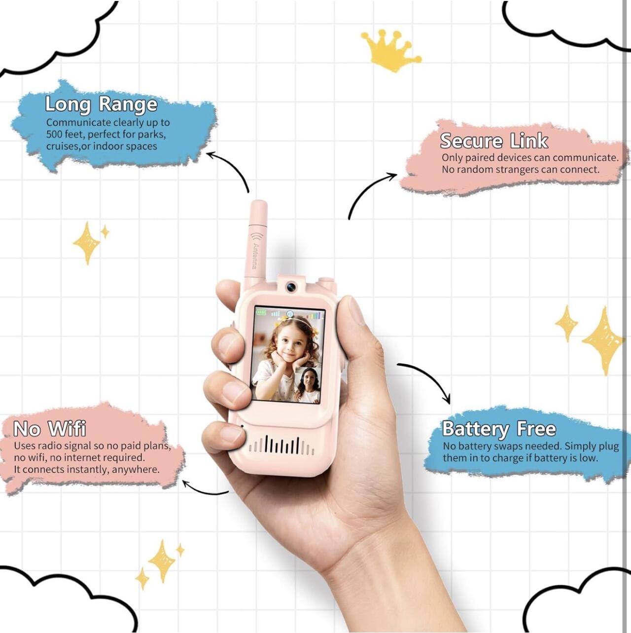 TalkiKid™ Pack de 2 Walkie Talkies Infantiles Recargables