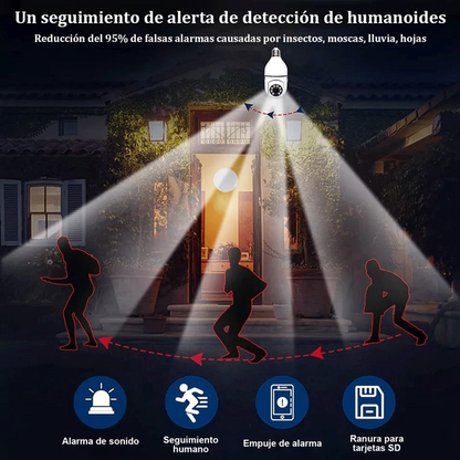 BulbEye™ Cámara Espía WiFi Bombilla E27 | Vigilancia HD 360° Visión Nocturna Infrarroja con Ranura SD